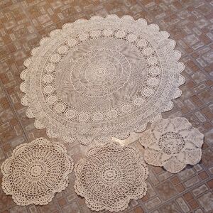 Handmade Crochet Doilies Set Cream Color 100 Percent Cotton Set Of 4